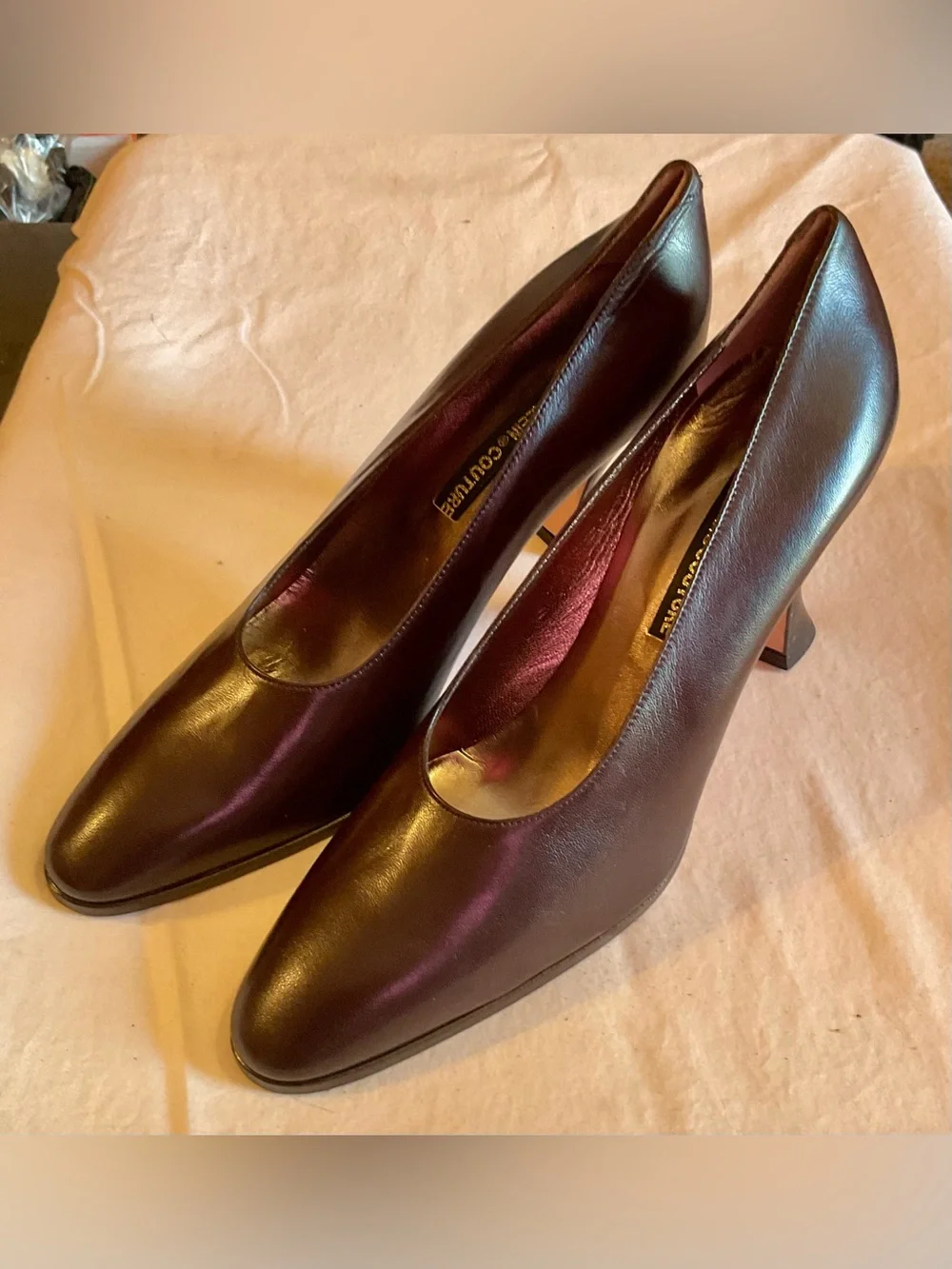 Vintage Anne Klein Couture Dark Brown Leather Pumps